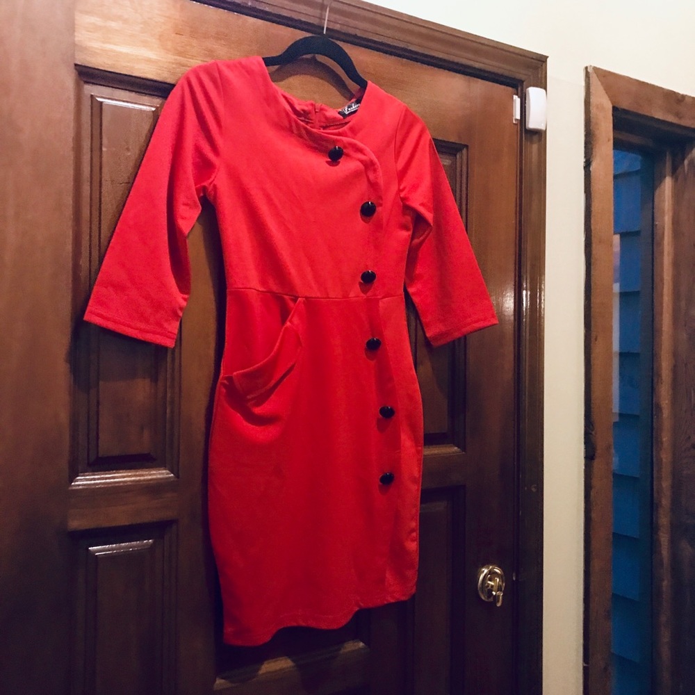 NWT red dress with black button accents!